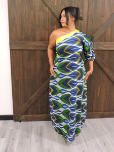 Metallic Blue Silver Green Gown